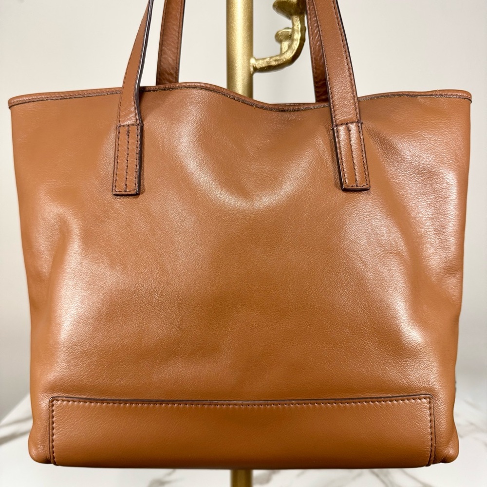 Fossil Reversible Slouchy Brown Tan Leather Metallic Rose Gold Handbag Tote Bag - Picture 5 of 16